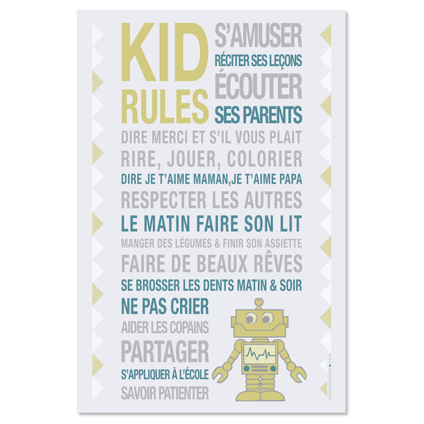 Affiche Adhésive - Kid Rules - Robot