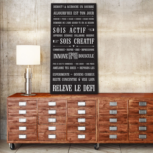 Relève le Défi, fond noir, tableau canvas décoratif, Mes Mots Déco