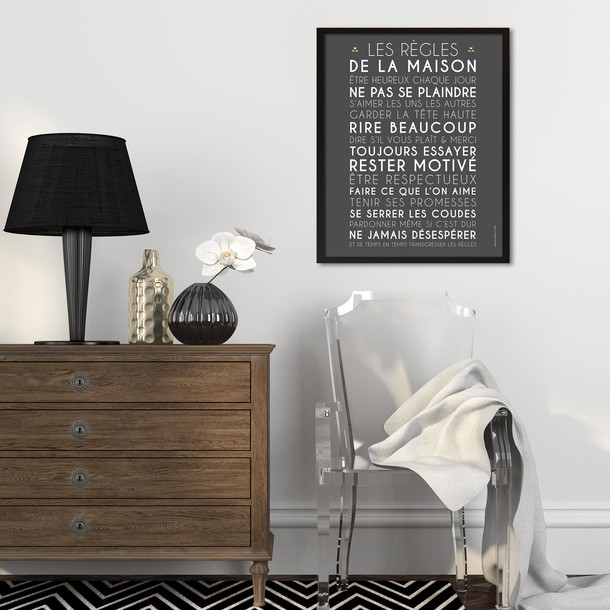 Les Règles de la Maison, fond carbone, affiche à encadrer, Mes Mots Déco