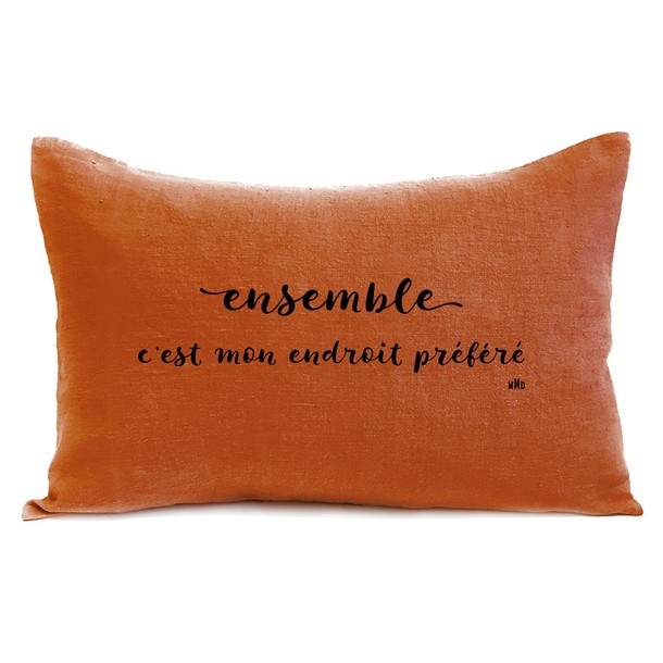 Coussin citation "ensemble", Paprika - velours noir, Mes Mots Déco
