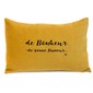 Coussin citation "de Bonheur, de Bonne Humeur", safran - velours noir, Mes Mots Déco