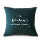 Coussin citation "de Bonheur, de Bonne Humeur", Bleu de Prusse - velours blanc, Mes Mots Déco