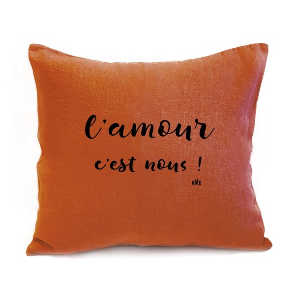 Coussin citation "L'amour", Paprika - velours noir, Mes Mots Déco