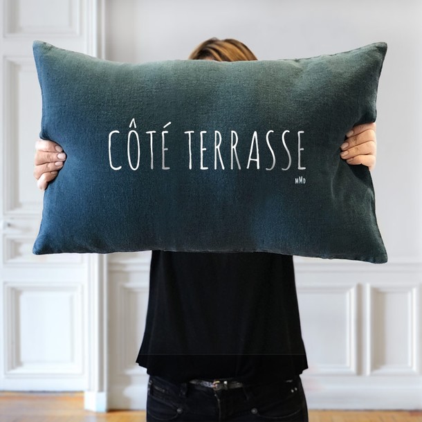 Coussin personnalisable, teinte Bleu de Prusse, Mes Mots Déco
