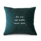 Coussin citation "La Vie est belle...", Bleu de Prusse - velours blanc, Mes Mots Déco