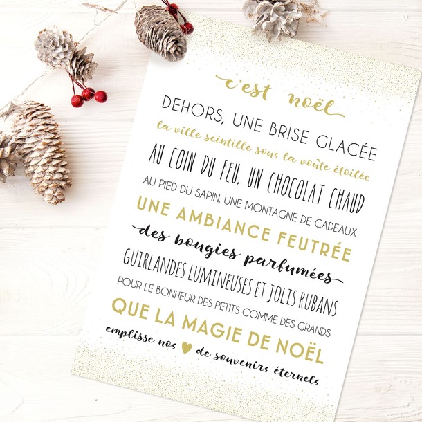 Carte de Voeux "C'est Noël" blanc/doré