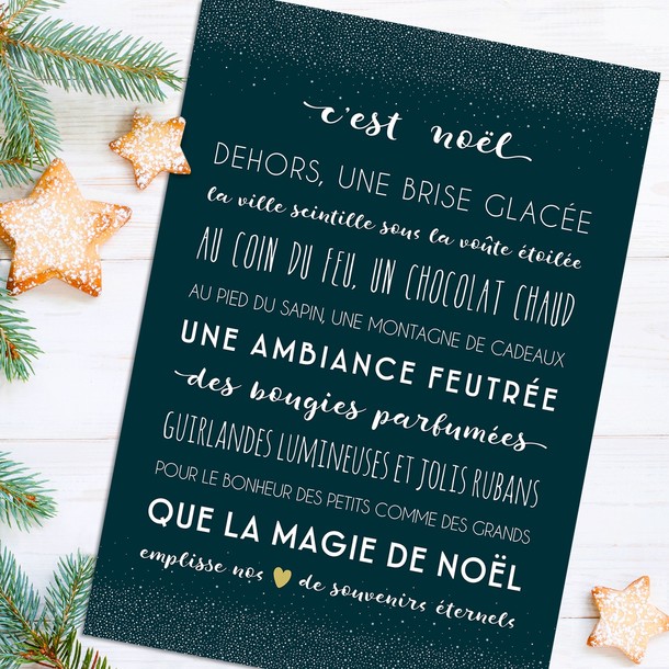 Carte de voeux "C'est Noël" bleu/blanc