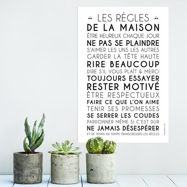 Les Règles de la Maison, fond blanc, sticker mural, Mes Mots Déco
