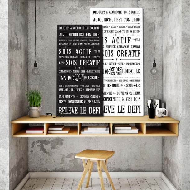 Relève le Défi, fond noir, tableau canvas décoratif, Mes Mots Déco