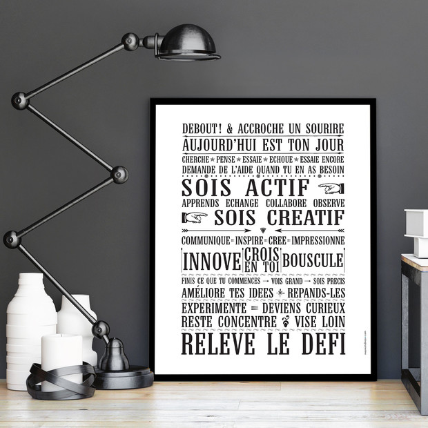 Relève le Défi, fond blanc, affiche à encadrer, Mes Mots Déco