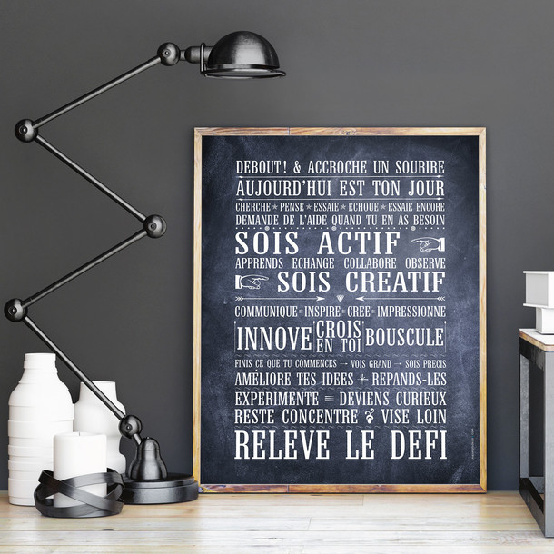 Relève le Défi, fond chalkboard, affiche à encadrer, Mes Mots Déco