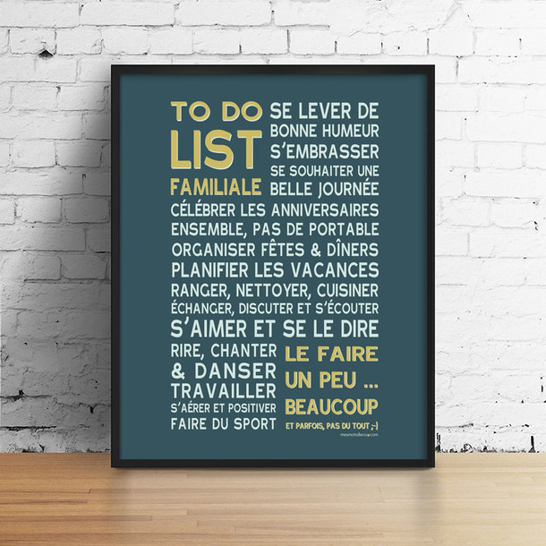 To Do List de la famille, fond bleu pétrole, affiche à encadrer, Mes Mots Déco
