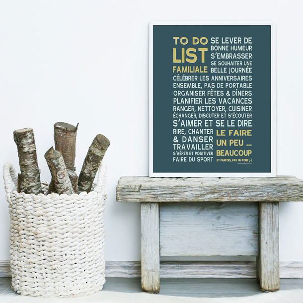 To Do List de la famille, fond bleu pétrole, affiche à encadrer, Mes Mots Déco