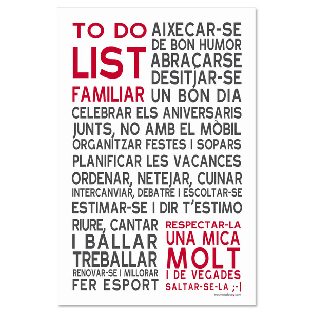 To Do List Familiar, fond blanc, sticker mural, version catalane, Mes Mots Déco